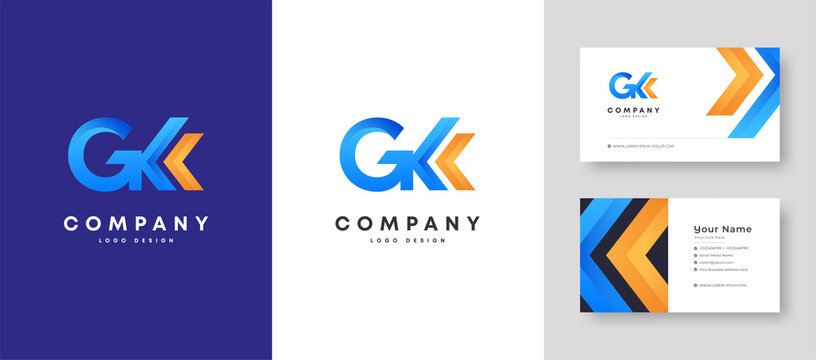 Flat minimal Colorful Initial GK KG Logo With Premium Corporate Stylish Business Card Design Vector Template for Your Company Business