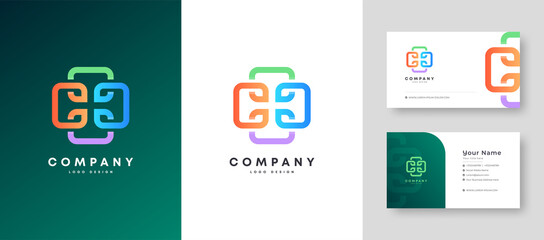 Flat minimal Colorful Initial C CC Logo With Premium Corporate Stylish Business Card Design Vector Template for Your Company Business