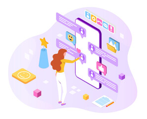 Woman typing text, arrange a time for girl party