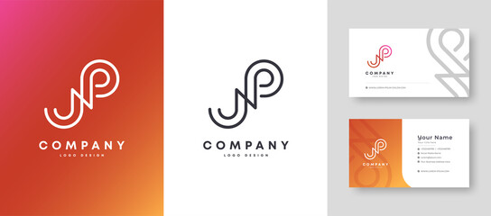 Flat minimal Colorful Initial JP PJ Logo With Premium Corporate Stylish Business Card Design Vector Template for Your Company Business