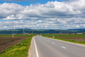 landscape with a road through a rural area of Transylvania