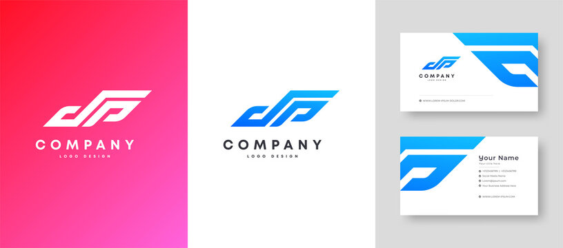 Flat minimal Colorful Initial JP PJ Logo With Premium Corporate Stylish Business Card Design Vector Template for Your Company Business