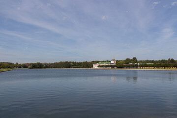 Landscape view to the pond, The Palace of Kuskovo and the church