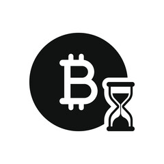 Bitcoin with sandglass. Money with hourglass. Time is money flat icon isolated on white background. Vector illustration