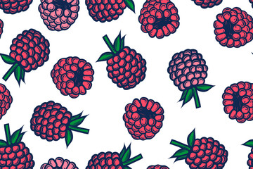 Seamless pattern of raspberries, color vector