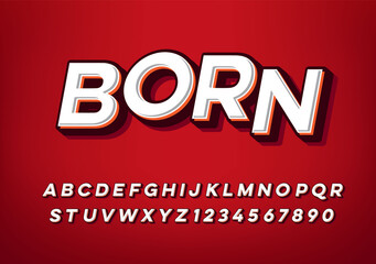 Vector of modern bold font with red trendy color 3d effect and alphabet