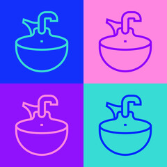 Pop art line Washbasin icon isolated on color background. Barber washing chair with washbasin. Hair washing chair. Vector