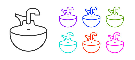 Black line Washbasin icon isolated on white background. Barber washing chair with washbasin. Hair washing chair. Set icons colorful. Vector