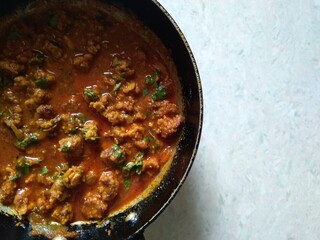 Dal vadi, Sandge, Badiya or Badi, small dried lentil balls curry, authentic Indian cuisine