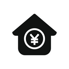 Yuan money sign with house. Mortgage icon concept flat style isolated on white background. Vector illustration 