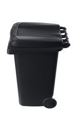 Plastic black trash can isolated on white background