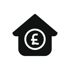 Pound money sign with house. Mortgage icon concept flat style isolated on white background. Vector illustration 