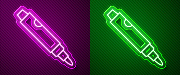 Glowing neon line Marker pen icon isolated on purple and green background. Vector