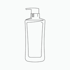 Continuous line, Shampoo bottles. Drawing of set Object. (Vector illustration one line drawing)