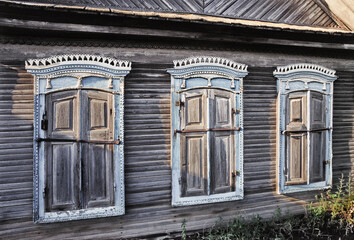 Old windows of Russian houses of the past and before last centuries