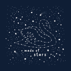 Vector space background with swan and stars. Cygnus constellation blue background © Tamiris