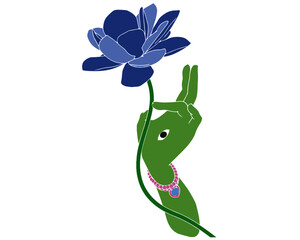 Green Tara Hand Holding a Blue Lotus Flower - obrazy, fototapety, plakaty