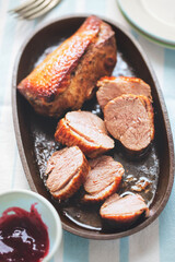 Roasted duck breasts with cranberry sauce 
