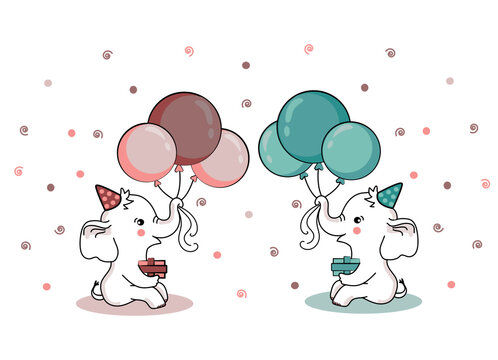 celebration twins elephants with balloons 