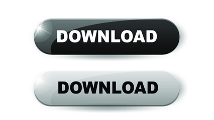 Download button.  3d vector in white and black colors isolated on white background.