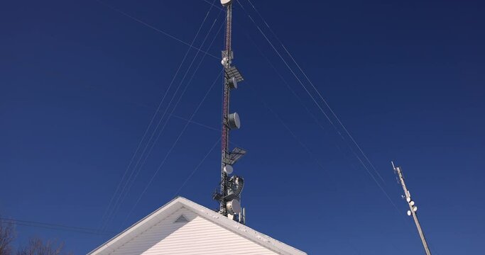 Interesting drone video for avid explorers, featuring infrastructure of the latest 5G telecommunication towers, located in small snowy hills