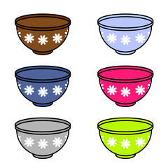 Bowl set with camomiles , vector illustration isolated on white.