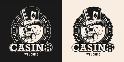 Casino vintage monochrome round badge