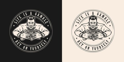 Gambling monochrome vintage round emblem