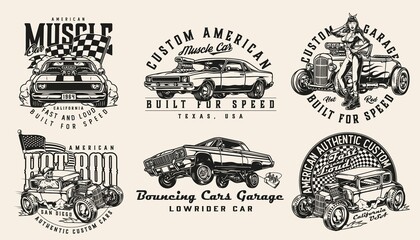 Vintage custom cars designs set