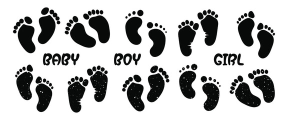 Cute children's footprints. human feet standing on the ground. isolated on white background