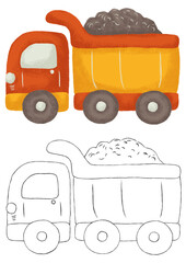 Cartoon kids loader outline. Construction machine. Coloring page and educational concept for kids. © Iuliia