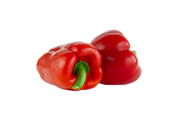 Red sweet bell peppers isolated on a white background.
