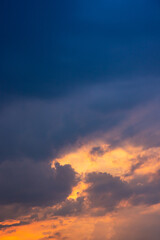 Dramatic Colorful rain cloud sky sunset with twilight color sky and clouds. Gradient color. Sky texture abstract nature background.
