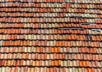 Old tiled roof of house in Europe