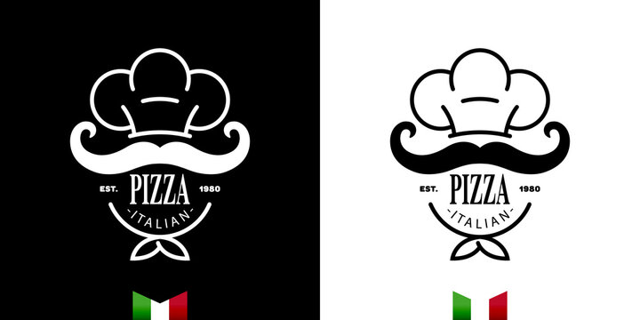 Logo Or Emblem Of Italian Pizzeria On White And Black Background. Suitable For Pizza Boxes, Menu Design Or Delivery. Vector, Illustration