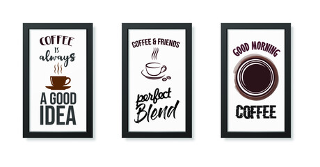 Obraz premium Good morning,coffee time,three minimalist posters , wall decor, flat design,poster design-vector
