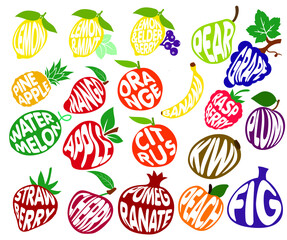 Letters in fruit, hand written, isolated on white background vector illustration