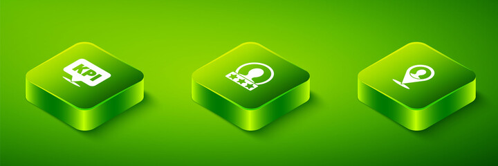 Set Isometric Create account screen, Location with person and Key performance indicator icon. Vector