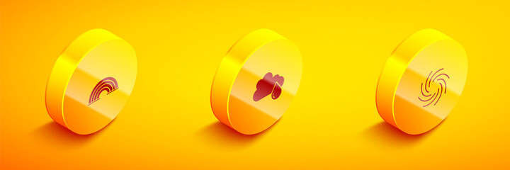 Set Isometric Rainbow, Cloud with rain and Tornado icon. Vector