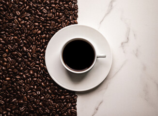 cup of coffee and beans