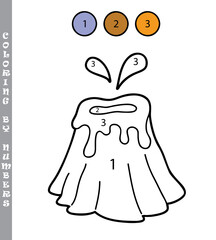 funny coloring by numbers coloring educational game. Vector illustration coloring by numbers educational game with cartoon volcanofor kids