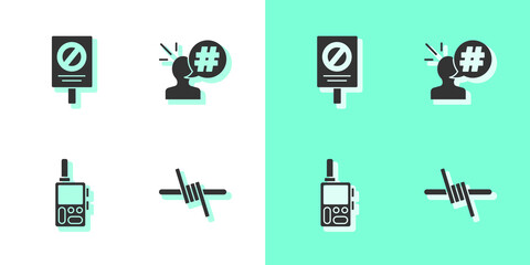 Set Barbed wire, Protest, Walkie talkie and icon. Vector