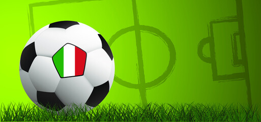 Obraz premium Football with the flag of the Netherlands on green soccer grass field. Vector background banner. Sport finale or school, sports game cup. Summer, spring time, Street ball games.