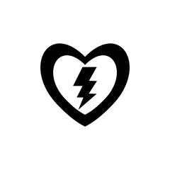 Love heart with lightning thunderbolt icon isolated on white background