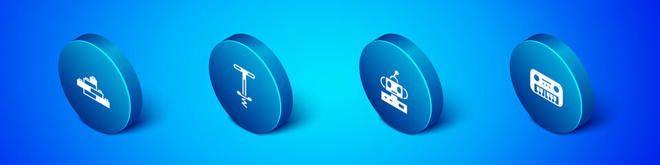 Set Isometric Toy building block bricks, Robot toy, piano and Pogo stick jumping icon. Vector