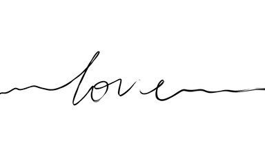 handwritten black calligraphy text "love" on white background