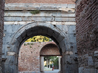 Fototapeta na wymiar The Gate of Lefke and its water way Ancient Nicaea City Wall in period of Greek, Rome and Byzantium