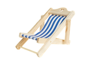 Beach chair isolated on white. Blue and white striped deck chair.
