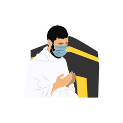 Islamic pilgrimage muslim man praying vector isolated on white background