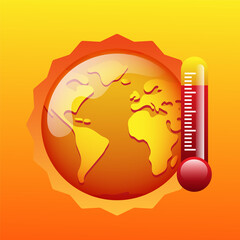 Global warming. Schematic representation of the Earth and thermometer. Vector illustration isolated on white background.